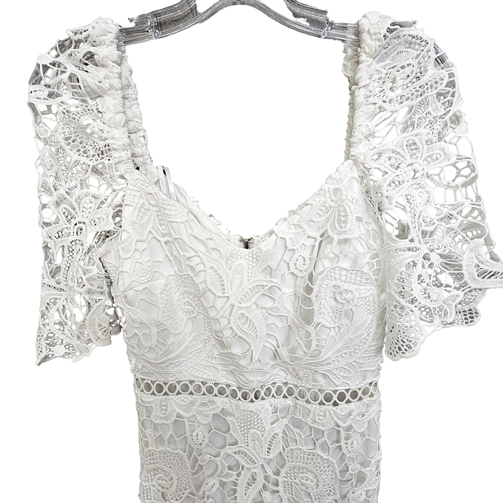 Nwot Lulu's White Embroidered Floral Lace Briarwood Shortsleeve Midi Dre… - Picture 7 of 17